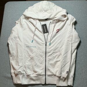Peloton Cream Hoodie with Teal Accents